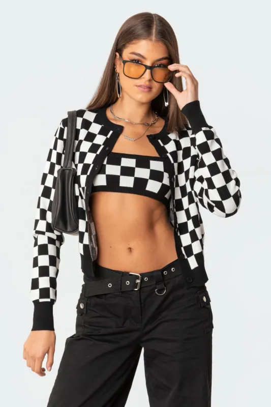 Checkers Knitted Cardigan sold by Edikted