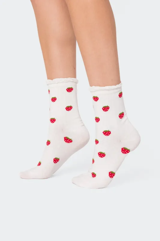 Strawberry Frill Socks sold by Edikted