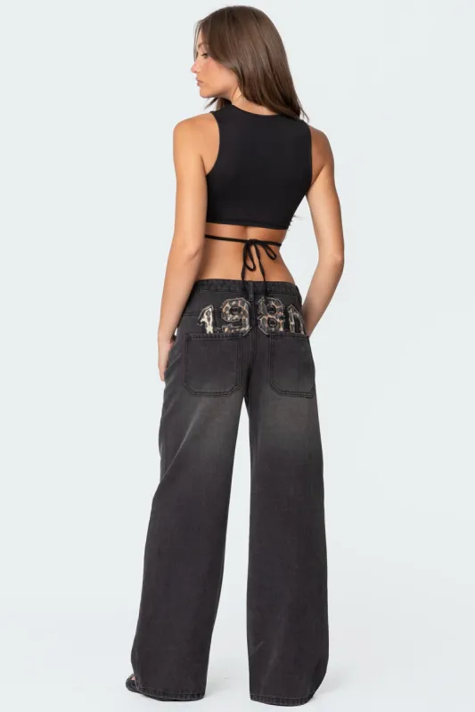 1980 Leopard Patch Low Rise Jeans sold by Edikted