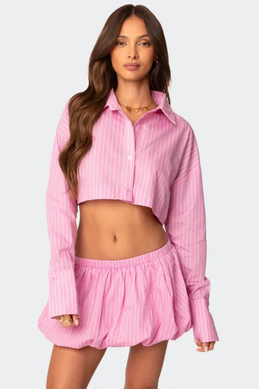 Hila Pinstripe Cropped Button Up Shirt sold by Edikted
