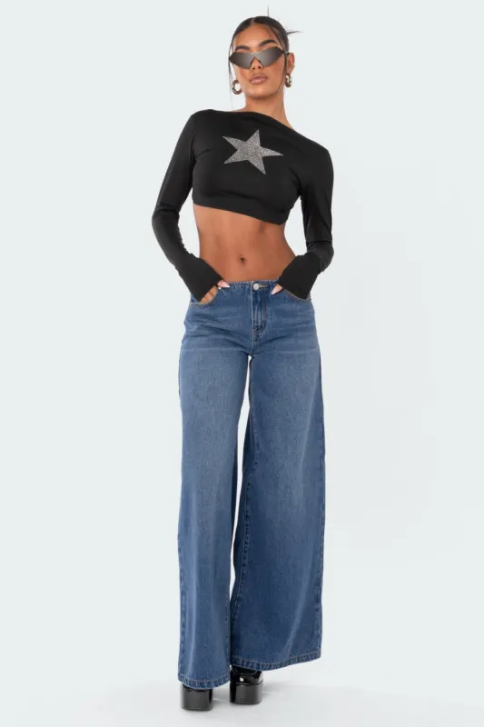 Low-Rise Wide Jeans sold by Edikted