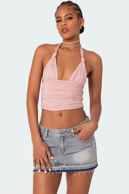 Lillie Knotted Halter Top sold by Edikted