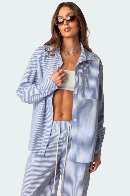 Oversized Pinstripe Button Up Shirt sold by Edikted