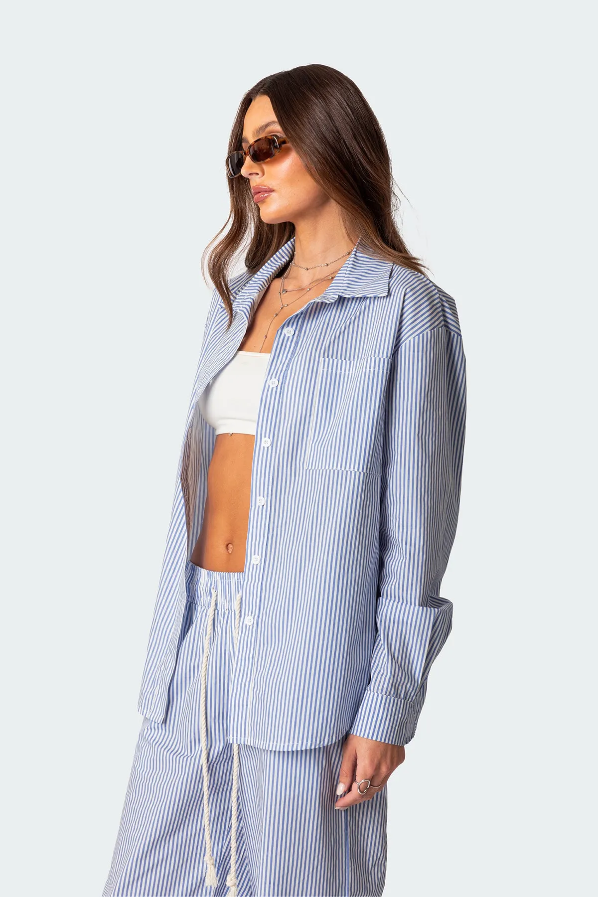Oversized Pinstripe Button Up Shirt sold by Edikted product image thumbnail 3