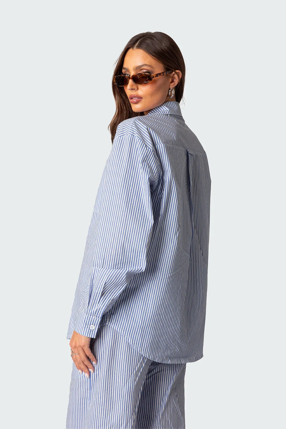 Oversized Pinstripe Button Up Shirt sold by Edikted product image thumbnail 4