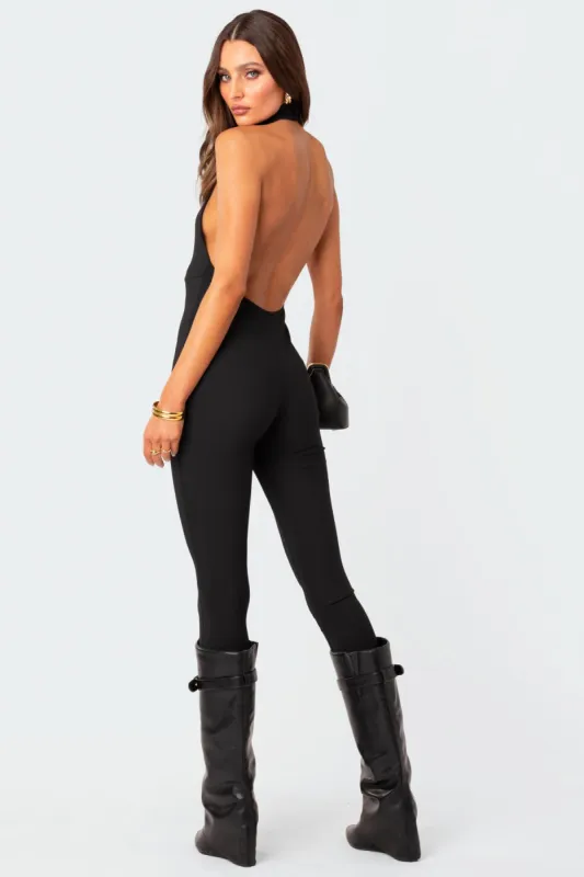 Aero Ribbed Open Back Jumpsuit sold by Edikted