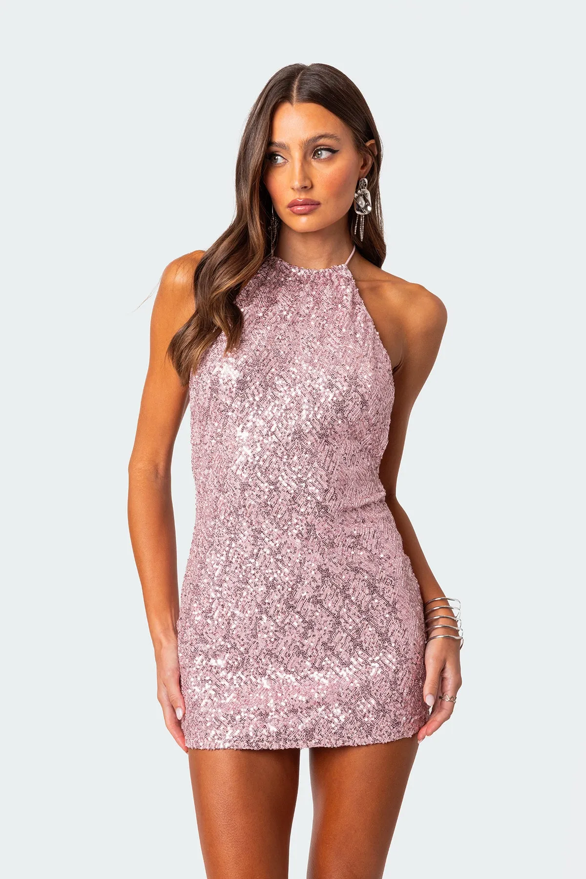 Sequin Open Back Halter Mini Dress sold by Edikted product image thumbnail 2