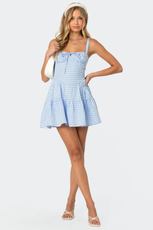 Basil Cupped Gingham Mini Dress sold by Edikted