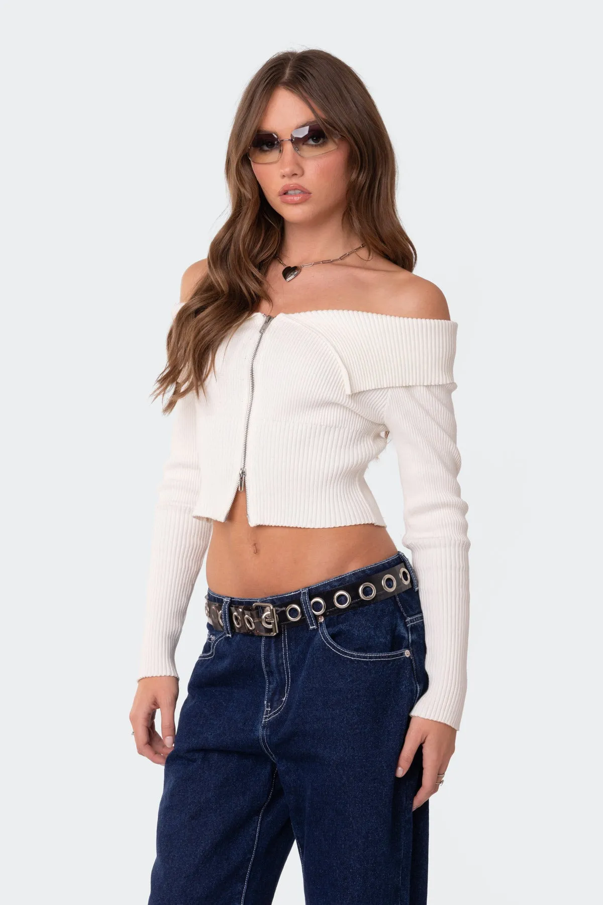 Fold Over Double Zip Knit Top sold by Edikted product image thumbnail 3