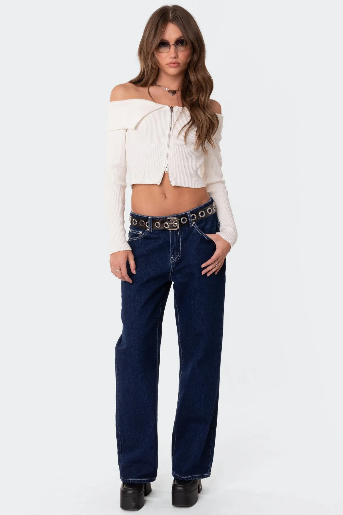 Fold Over Double Zip Knit Top sold by Edikted product image thumbnail 2