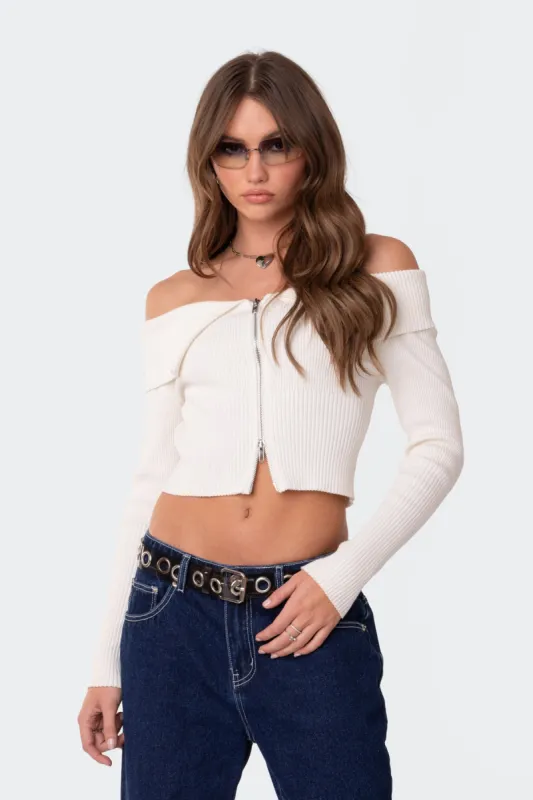 Fold Over Double Zip Knit Top sold by Edikted