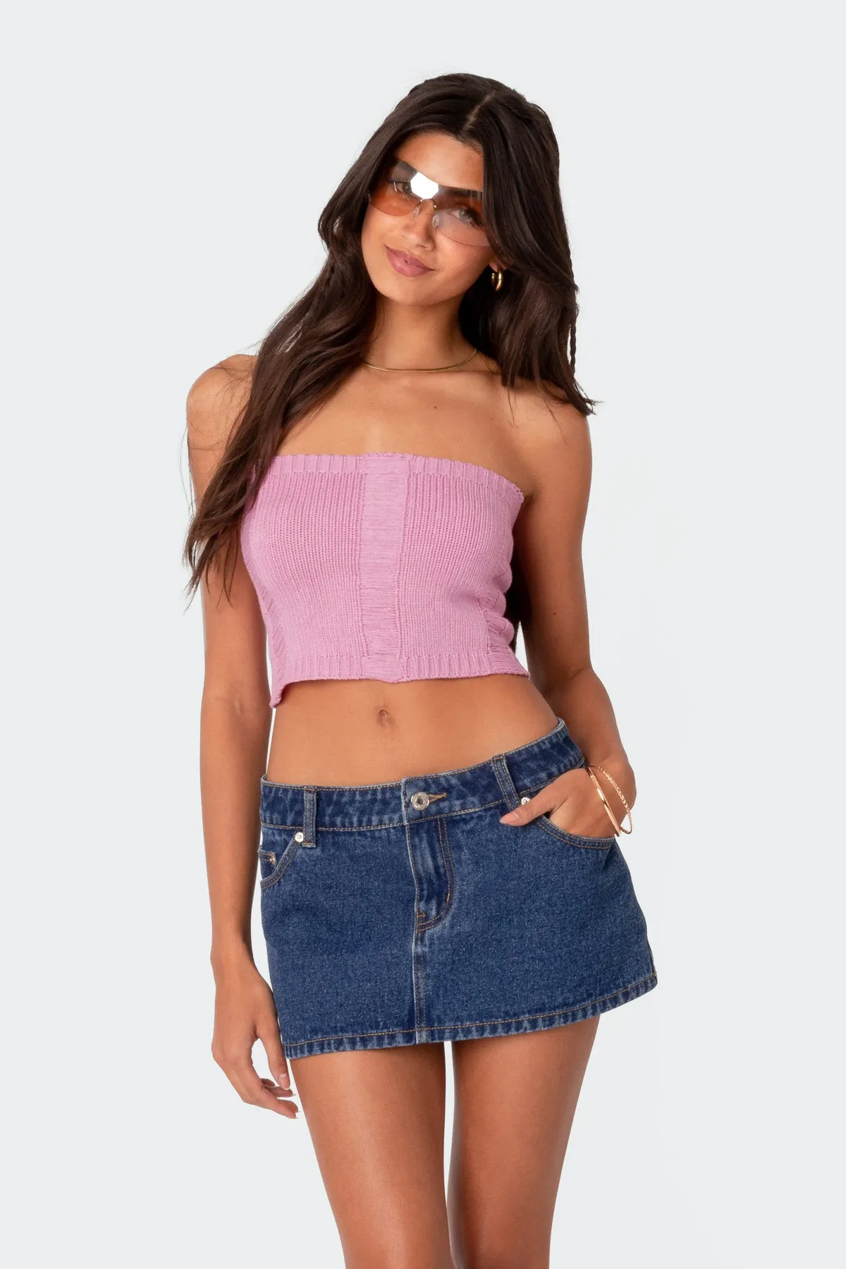 Lotta Knit Lace Up Tube Top sold by Edikted