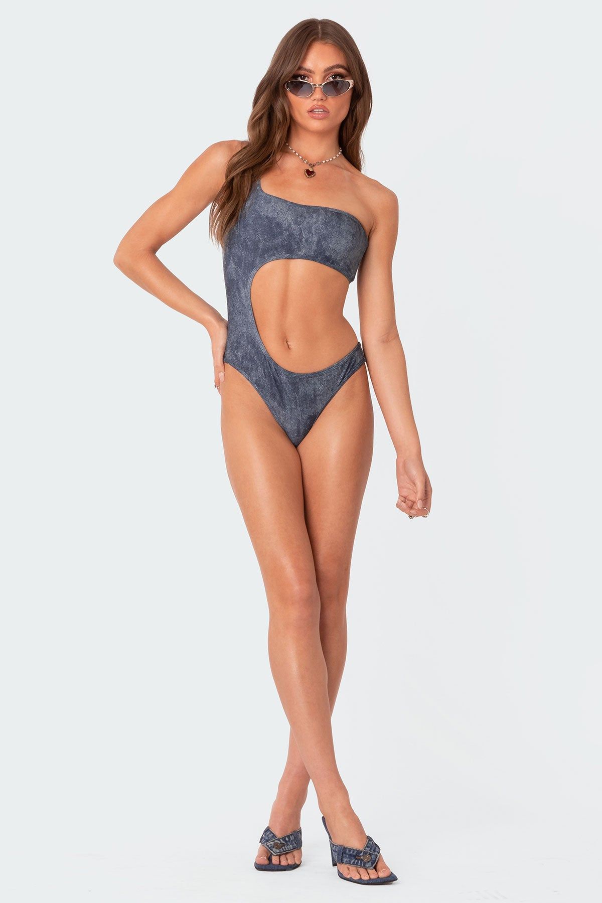 Oasis Denim Print Cut Out One Piece Swimsuit sold by Edikted product image thumbnail 3