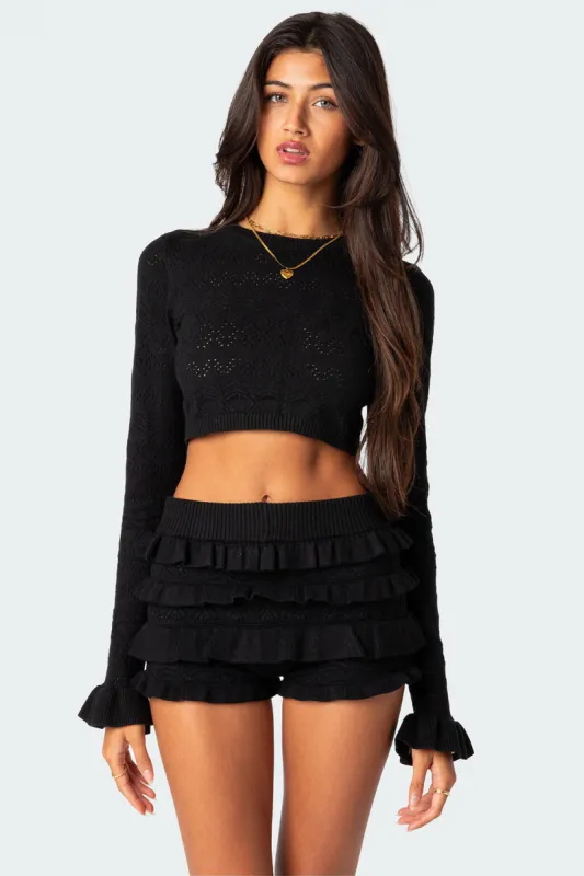 Delana Embroidered Knit Crop Top sold by Edikted