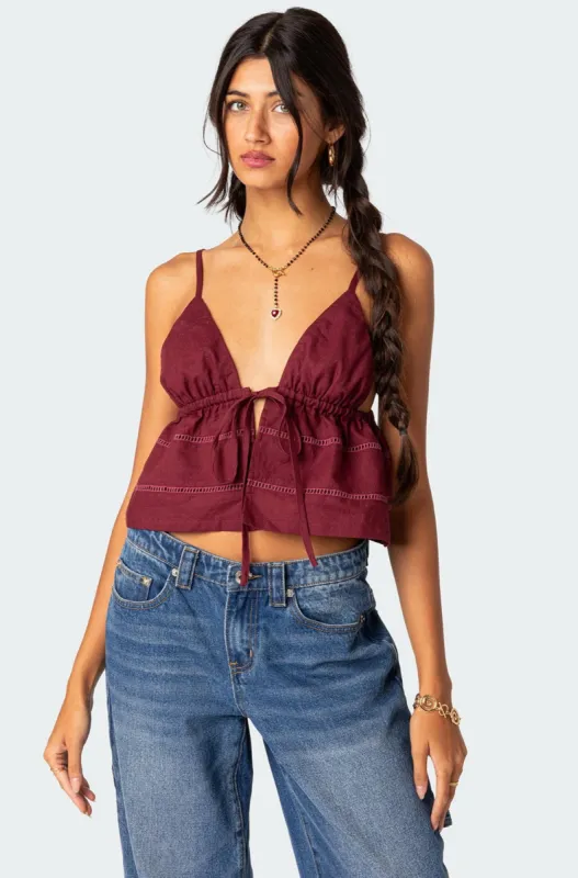 Candy Cotton Tie Front Tank Top made by Edikted