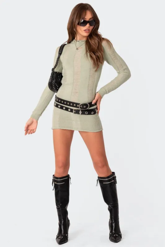 Distressed Knitted Mini Dress sold by Edikted