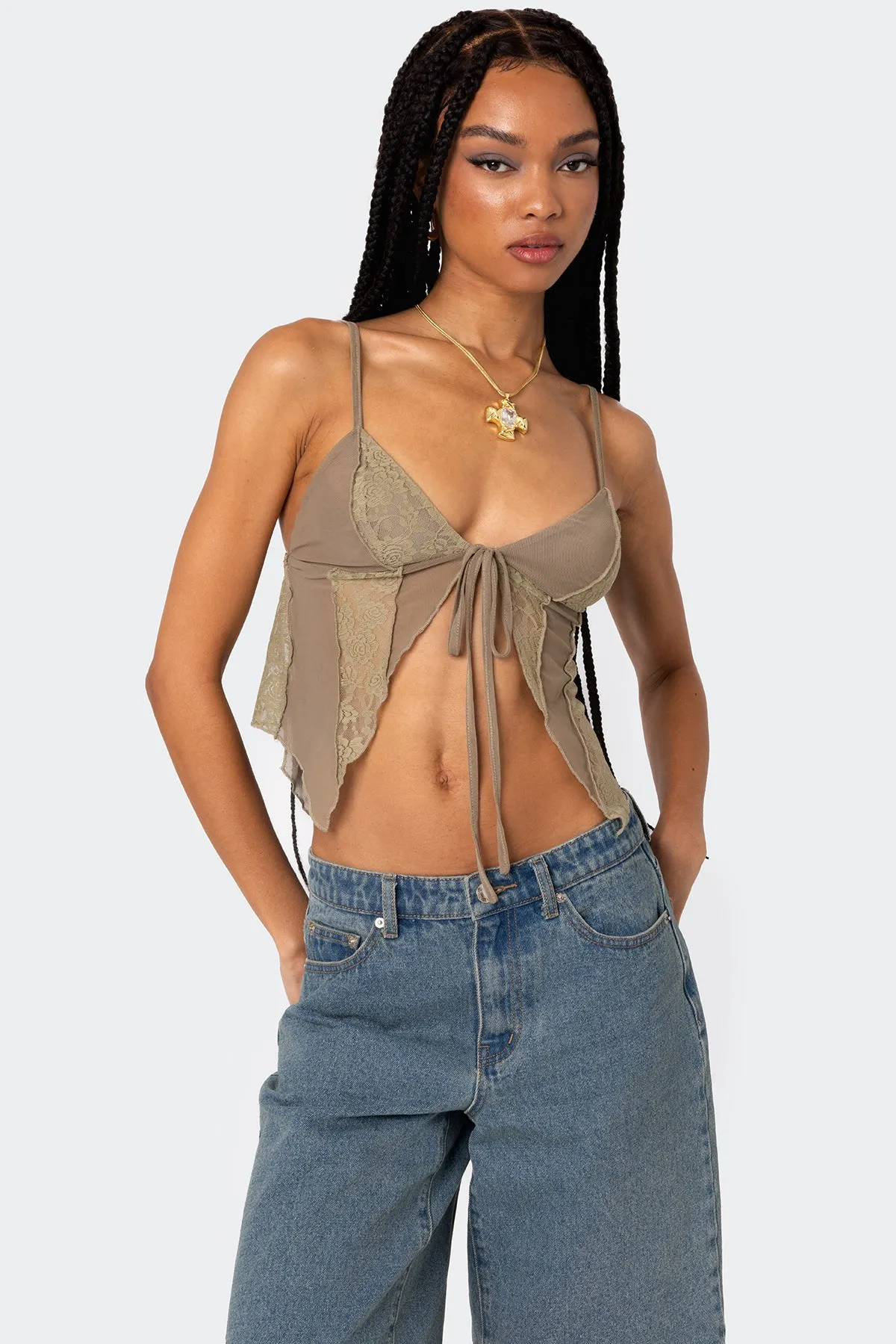 Patchwork Lacey Mesh Top sold by Edikted