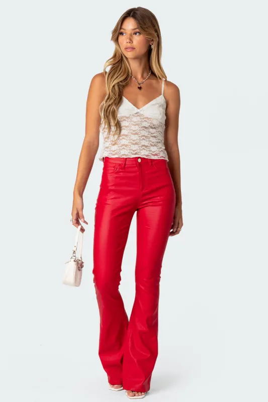 Luna Faux Leather Flare Jeans sold by Edikted