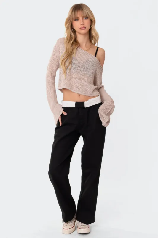 Emmie Off The Shoulder Sheer Knitted Top sold by Edikted