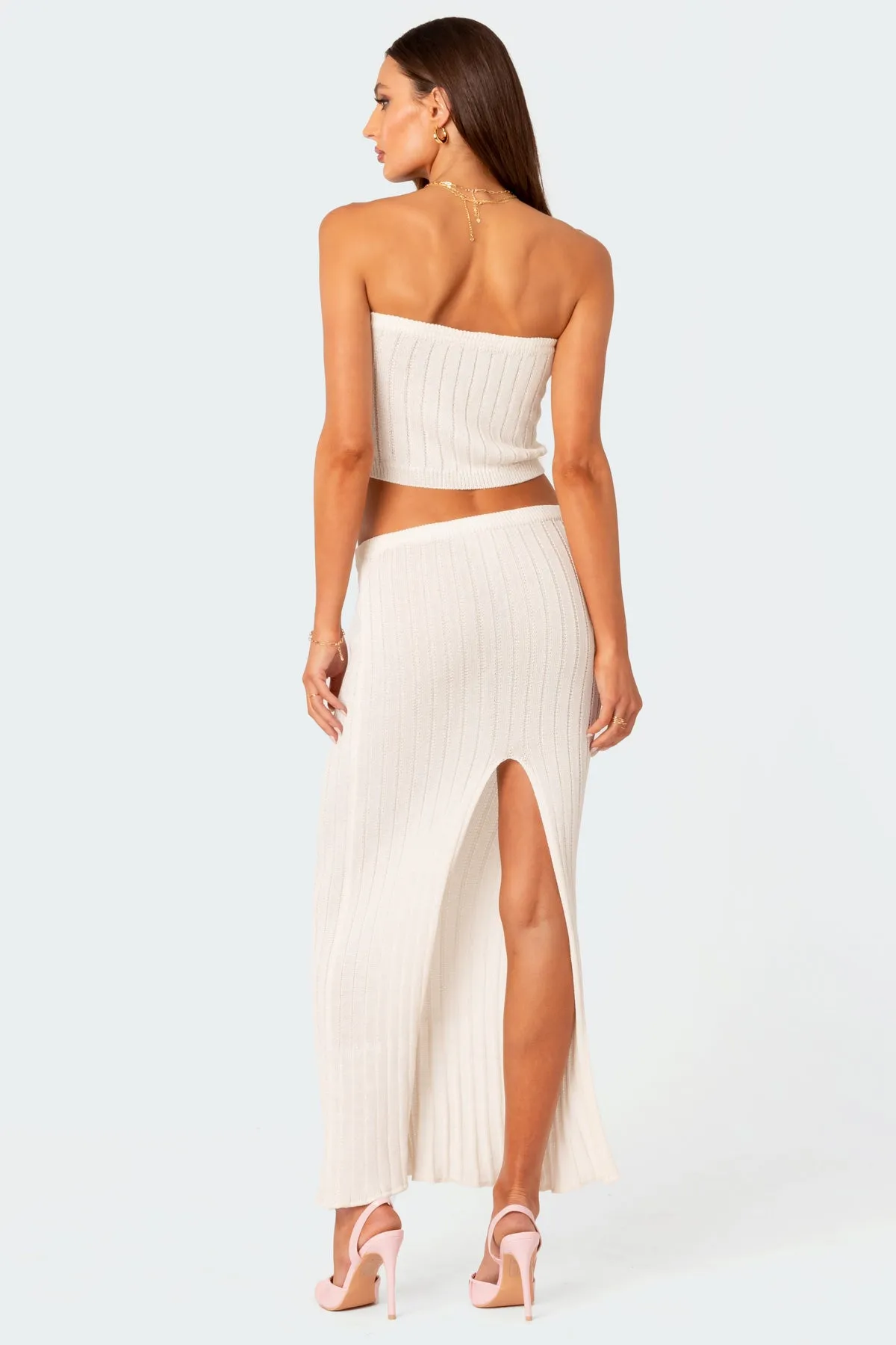 Rosebud Knit Low Rise Back Slitted Maxi Skirt sold by Edikted product image thumbnail 5