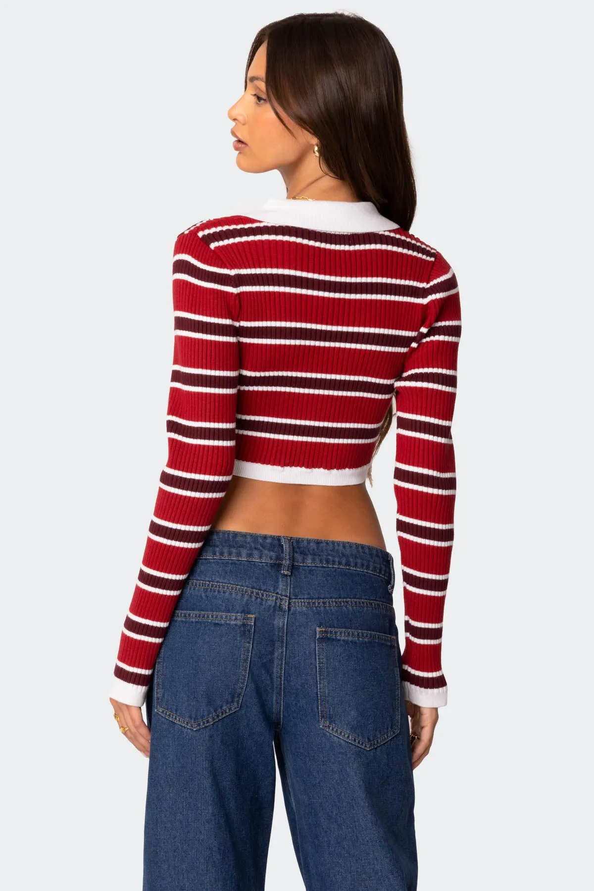 Collared Stripey Ribbed Crop Top sold by Edikted product image thumbnail 5