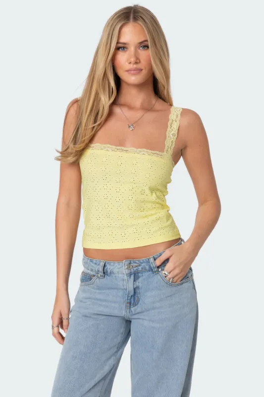 Virginia Lace Trim Eyelet Tank Top sold by Edikted