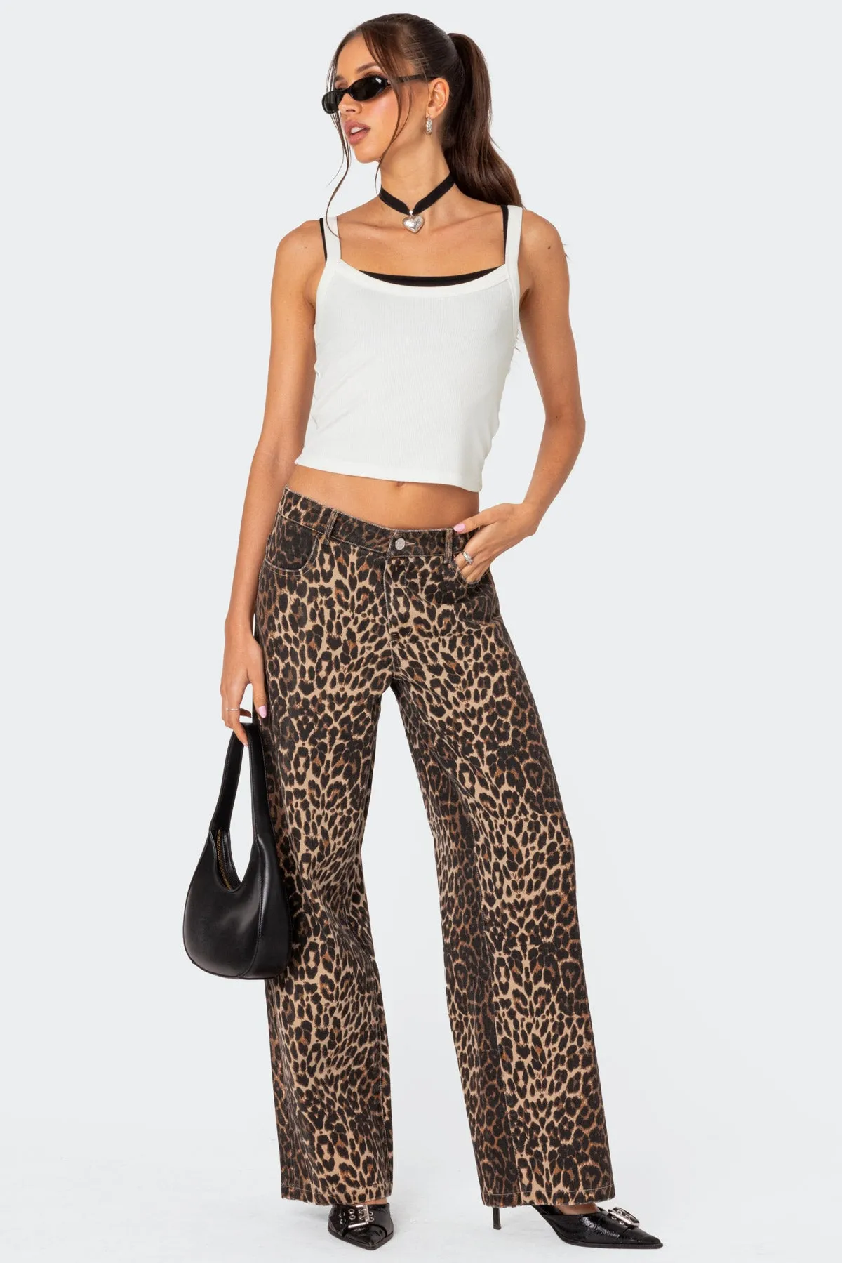 Leopard Printed Low Rise Jeans sold by Edikted