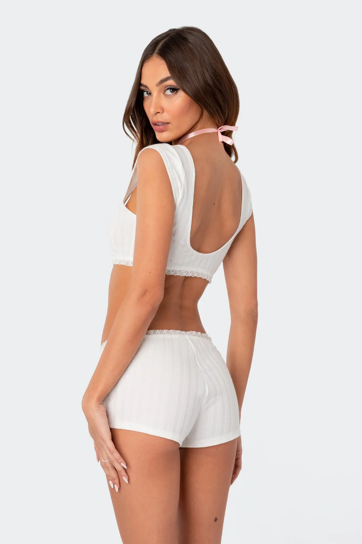 Prissy Pointelle Open Back Crop Top sold by Edikted product image thumbnail 5