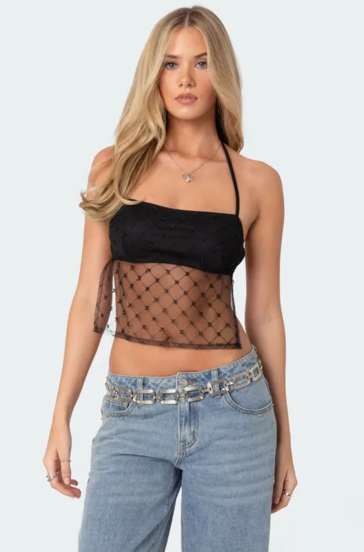 Sheer Sequin Backless Top sold by Edikted