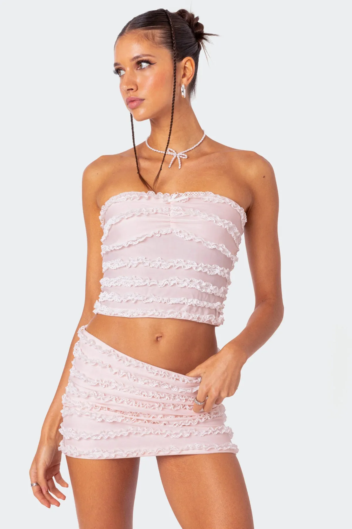 Izzy Ruffled Strapless Top sold by Edikted