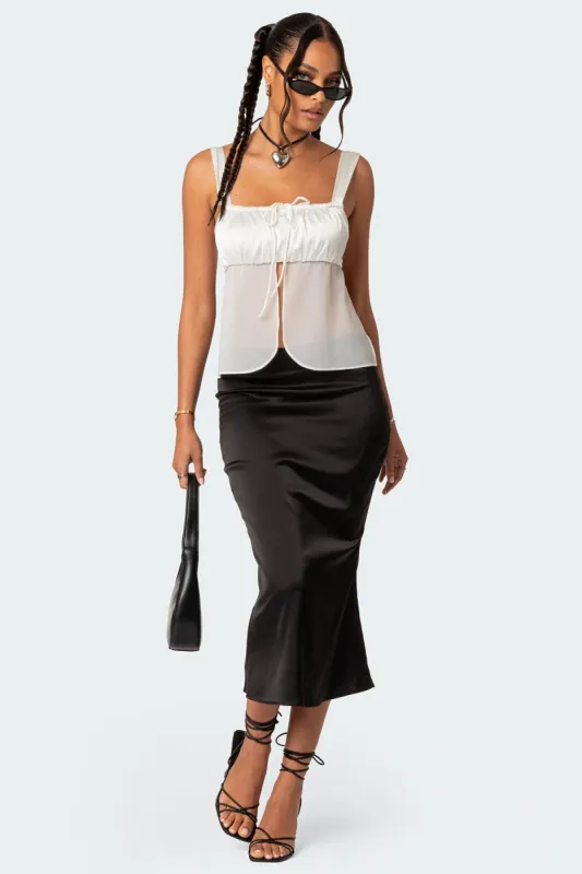 Satin & Chiffon Split Front Top sold by Edikted