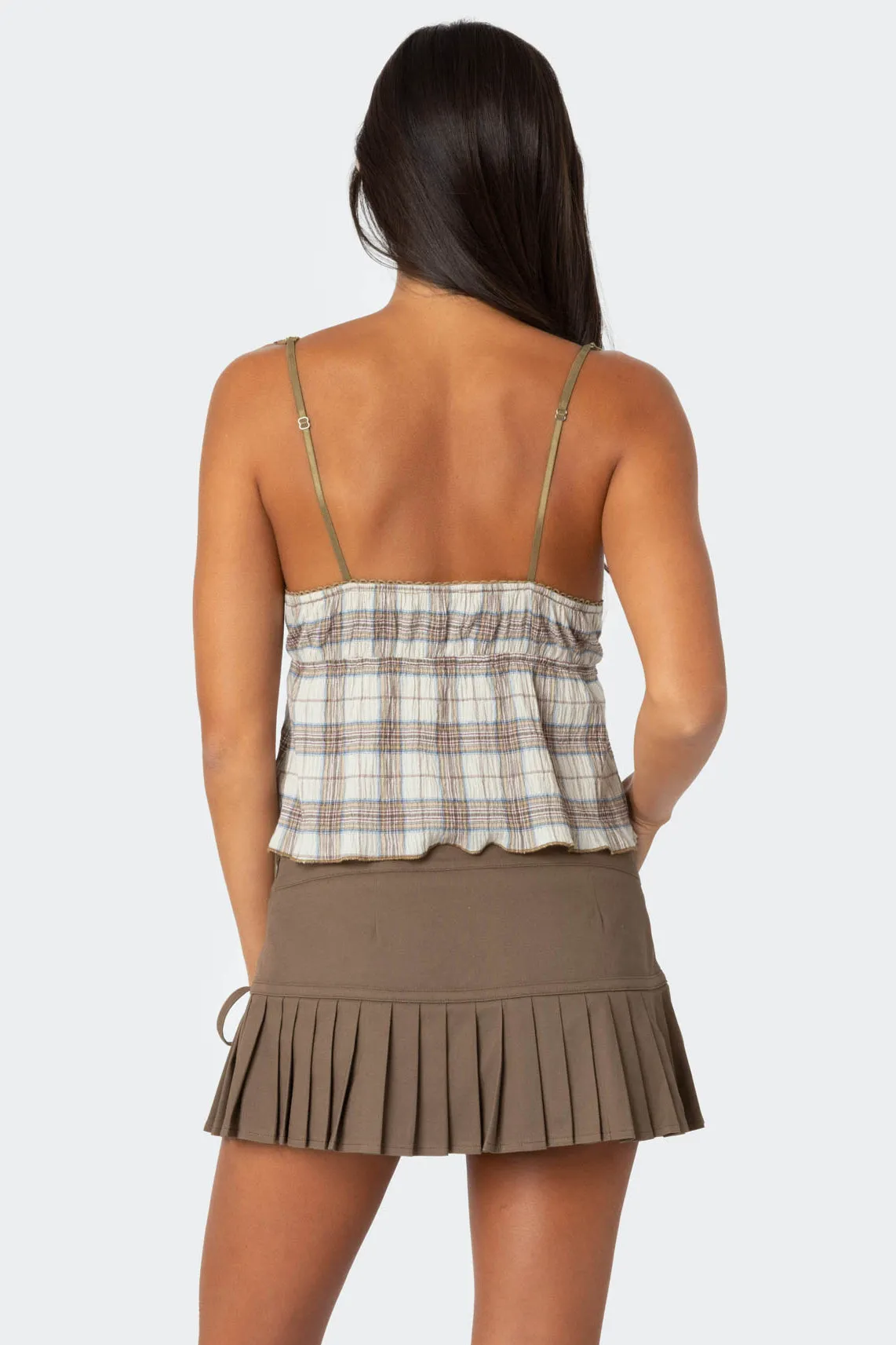 Plaid Lace Trim Tank Top sold by Edikted product image thumbnail 4