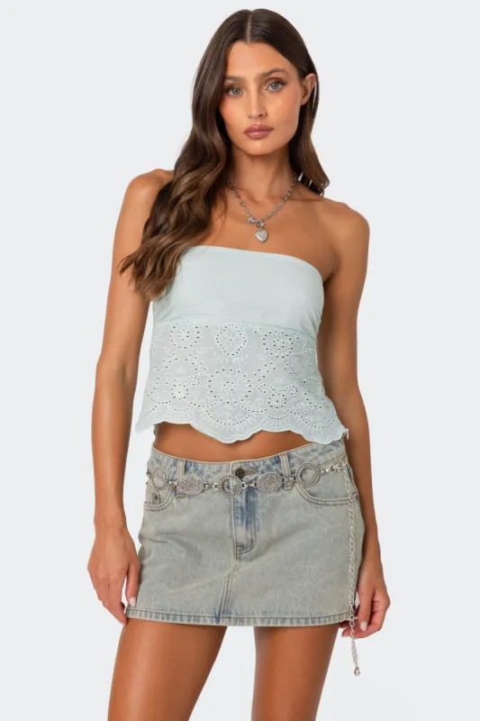 Scalloped Eyelet Tube Top sold by Edikted