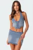 Katrina Lace Up Denim Corset sold by Edikted