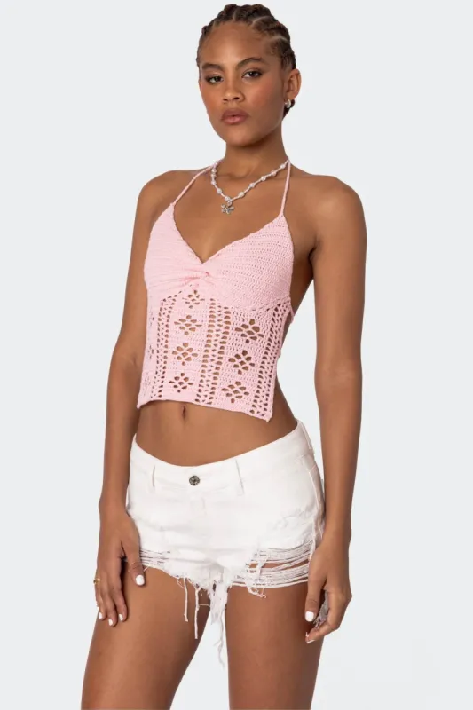 Jada Open Back Crochet Top sold by Edikted