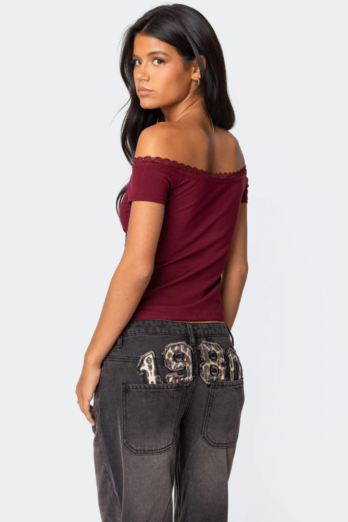 Xoe Off Shoulder Lace Trim Top sold by Edikted product image thumbnail 5