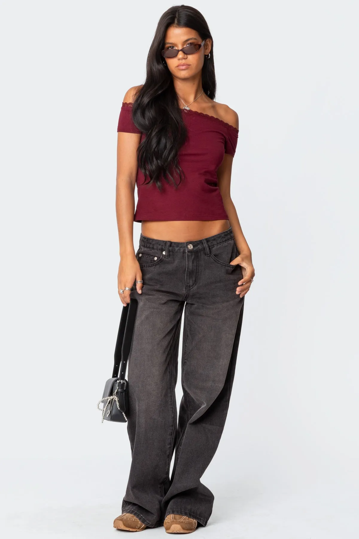 Xoe Off Shoulder Lace Trim Top sold by Edikted product image thumbnail 2