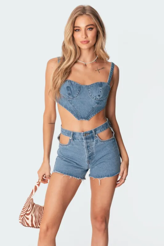 Deena Denim Corset Top sold by Edikted