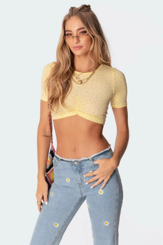 Macey Ribbed Gathered Crop Top sold by Edikted