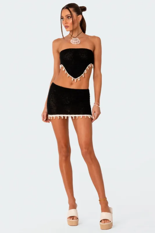 Fiji Crochet Low Rise Mini Skirt sold by Edikted