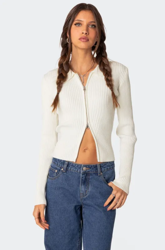 Cora Knitted Zip Up Cardigan sold by Edikted
