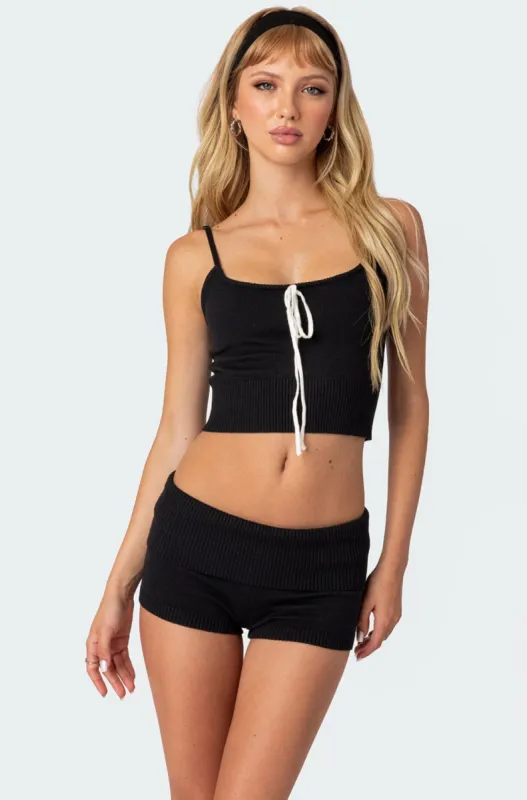 Don Tie Front Knit Tank Top sold by Edikted