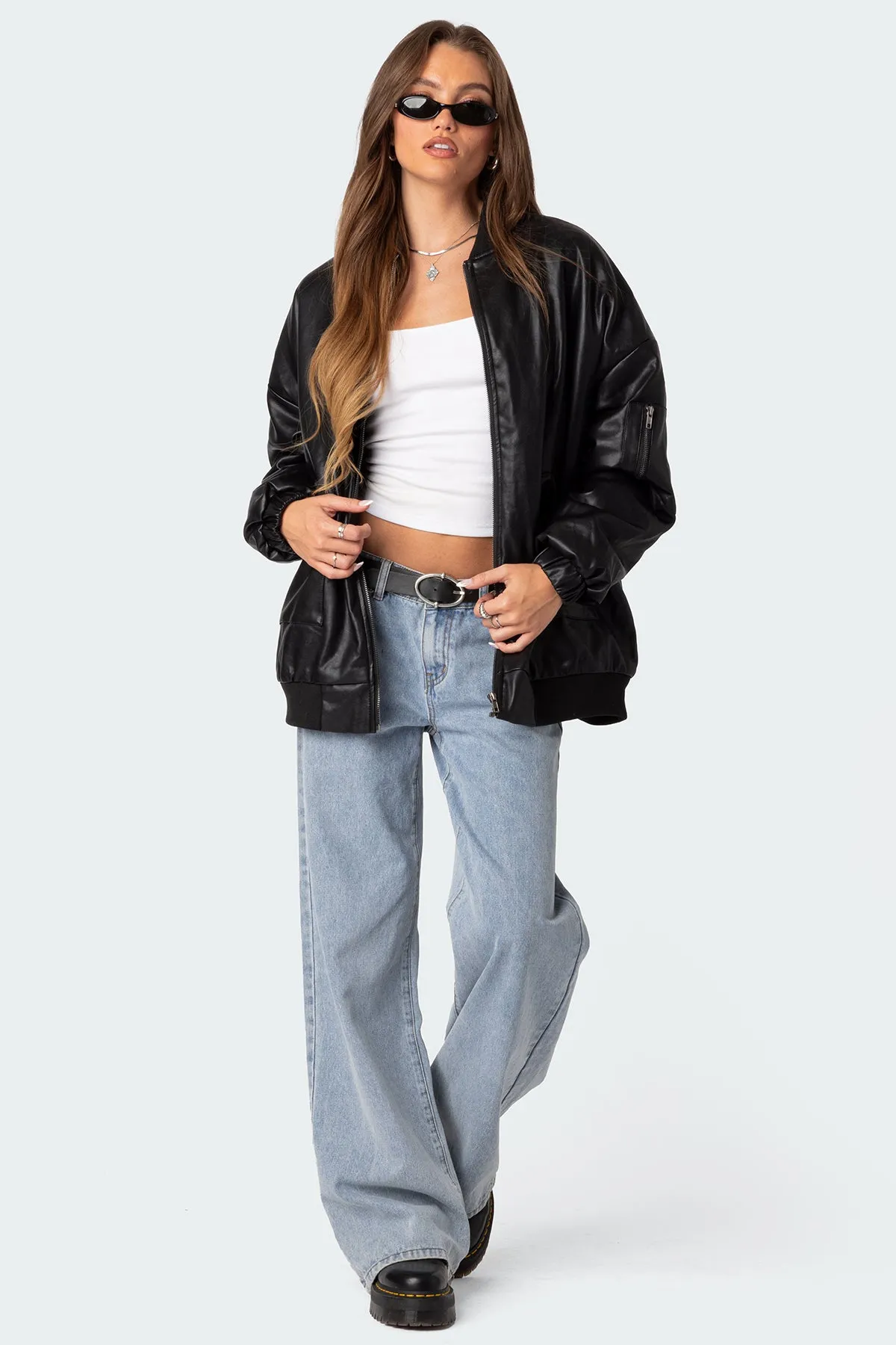 Faux Leather Oversized Bomber Jacket sold by Edikted product image thumbnail 2