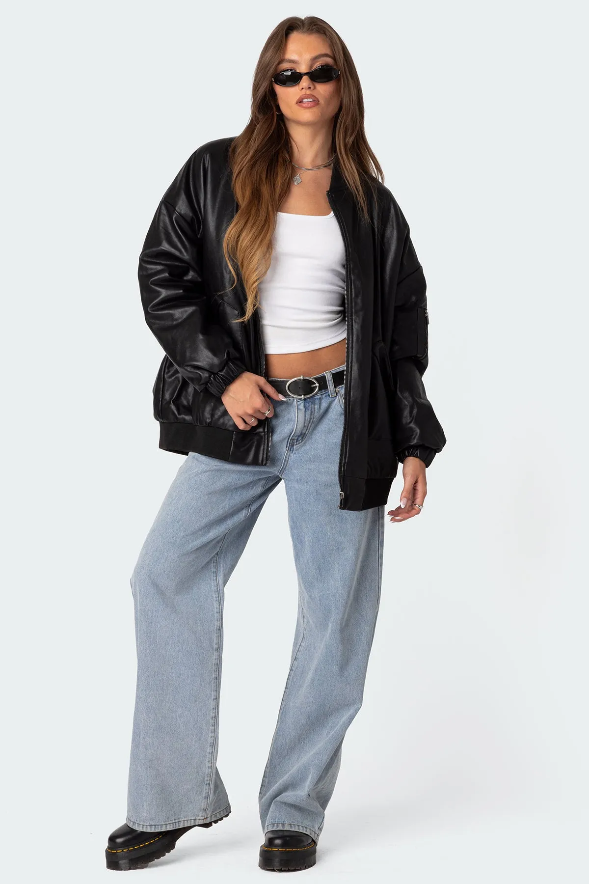 Faux Leather Oversized Bomber Jacket sold by Edikted product image thumbnail 5