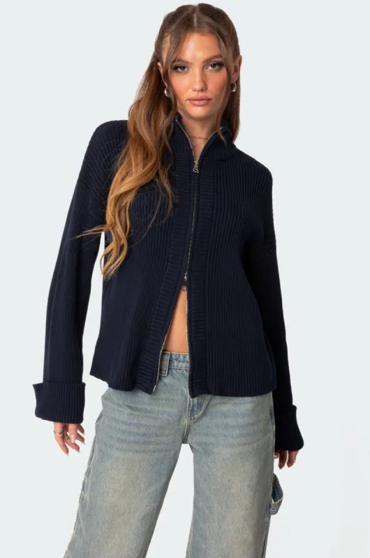 Oversized Zip Up Turtle Neck Cardigan sold by Edikted