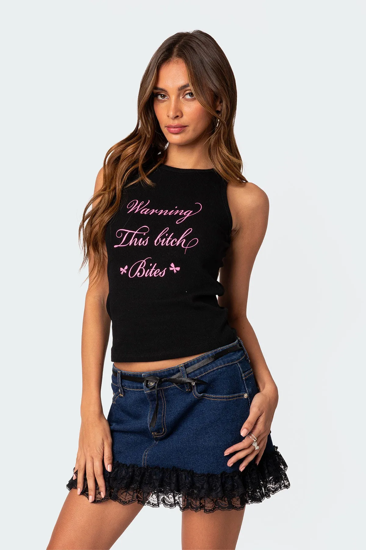 Warning Ribbed Tank Top sold by Edikted product image thumbnail 3