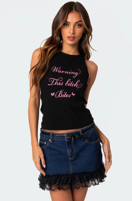 Warning Ribbed Tank Top sold by Edikted