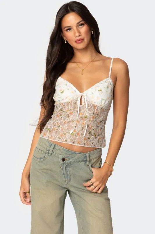 Flowery Sheer Embroidered Top sold by Edikted