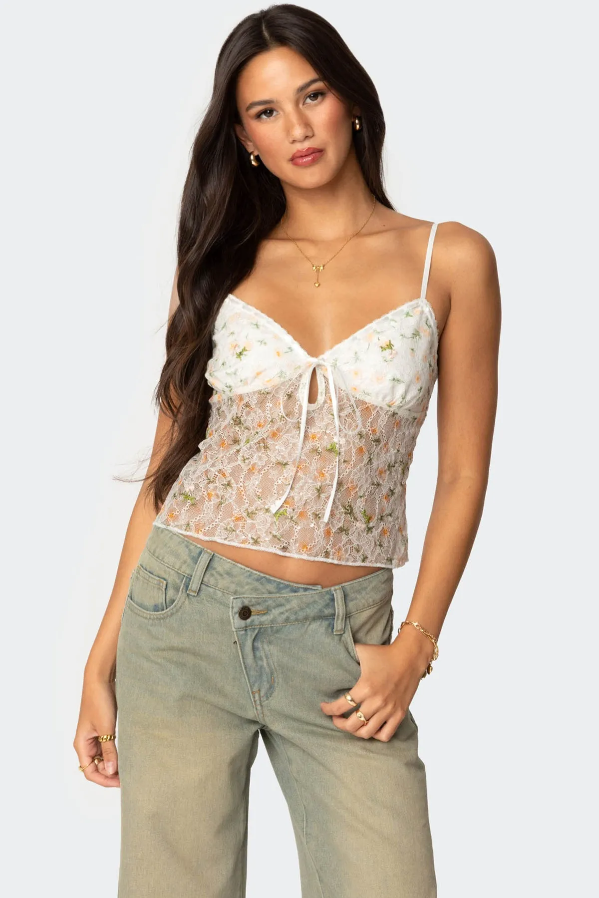 Flowery Sheer Embroidered Top sold by Edikted