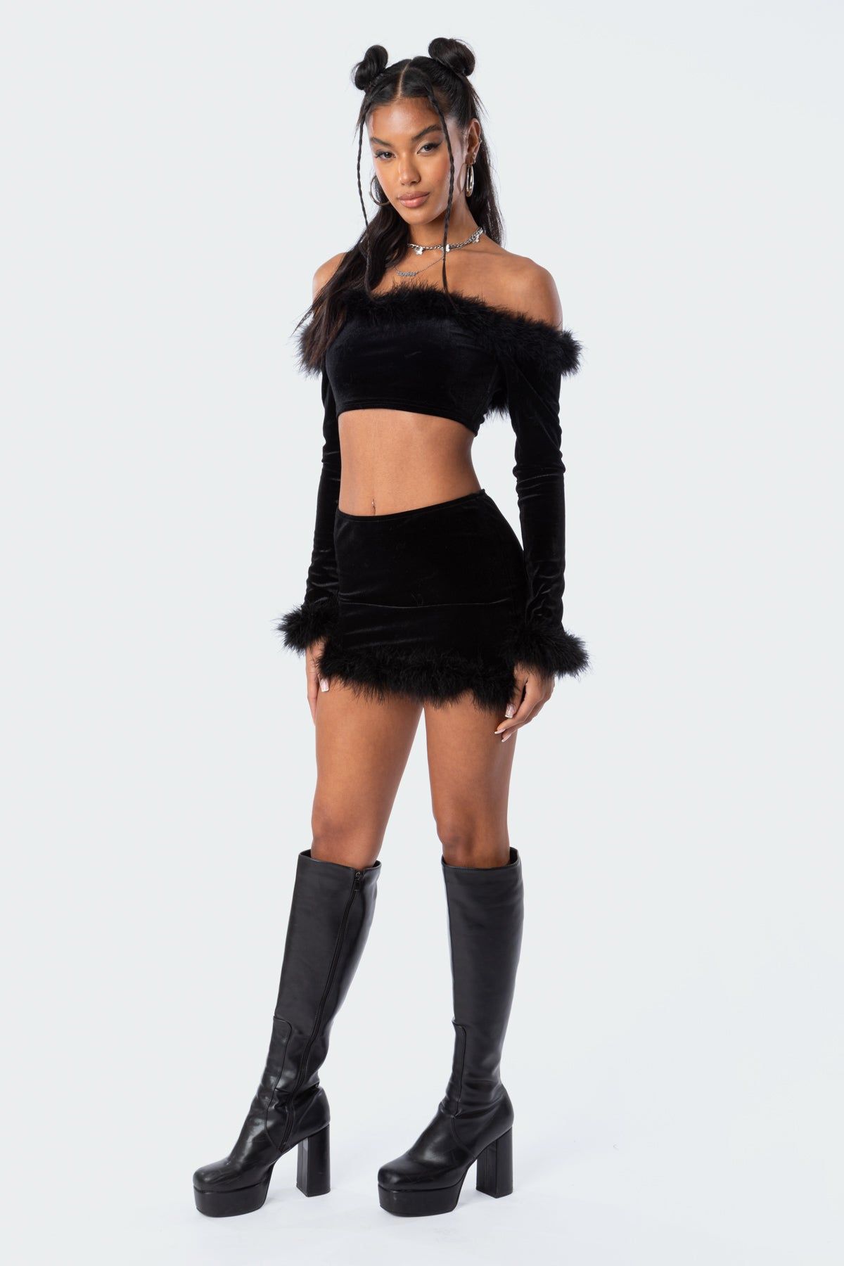 Nicola Velvet Faux Fur Top sold by Edikted product image thumbnail 3